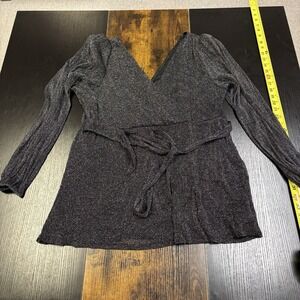 Torrid Plus Size 2X XXL Glitter Lurex Surplice Peplum Top Black ‎ Mesh Nylon